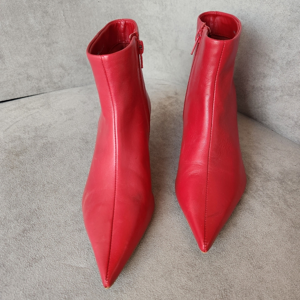 Gianni Bini Booties 8 Red Leather Georgina Pointed Toe Kitten Heels New $140